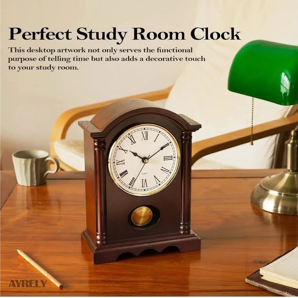 Classic Grandfather Mantel Clock for Living Room Elegant Wooden Finish Gold-Tone